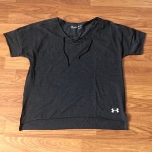 Under Armour Heat Gear Workout Vneck Laceup Crop Top Sz M